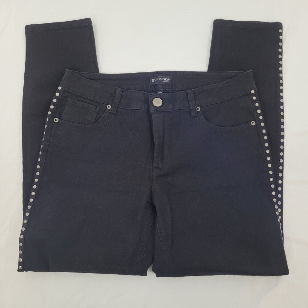 Evermore Denim Skinny Jeans Black Mid Rise Riveted 5 Pocket Juniors Size 11